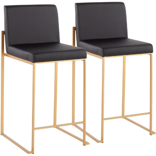 Fuji High Back 26" Counter Stool in Black Leatherette & Gold Steel (Set of 2)